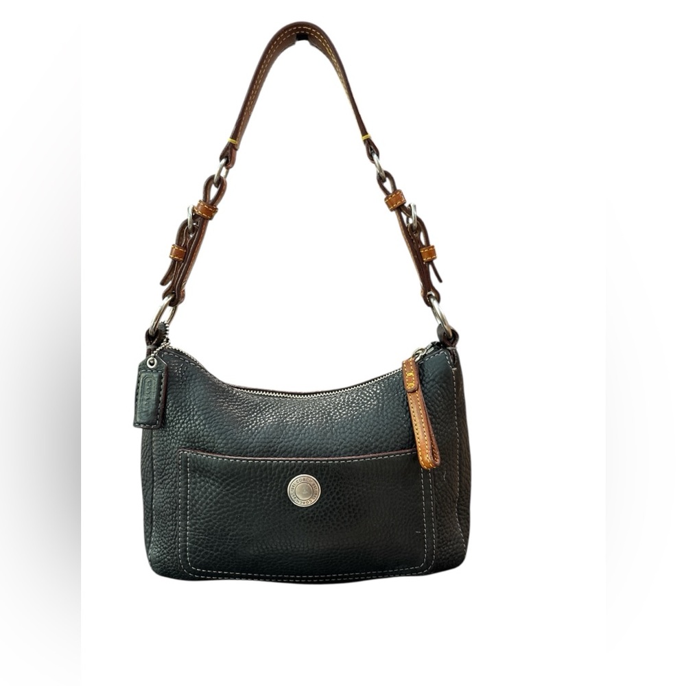 Coach Chelsea shoulder bag black pebbled leather with a brown strap